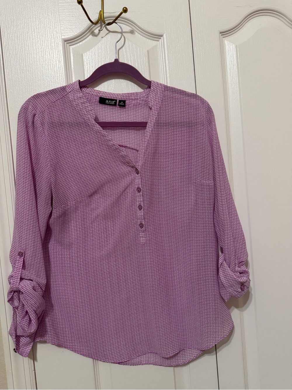 a.n.a Lavender Purple Button-Front Roll-Tab Blouse